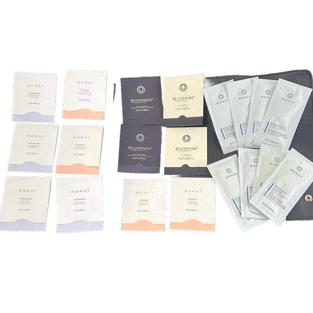 MONAT  Lot/Bundle of 20 Samples of Hair Care and Skin Care & Monat Carrying Case